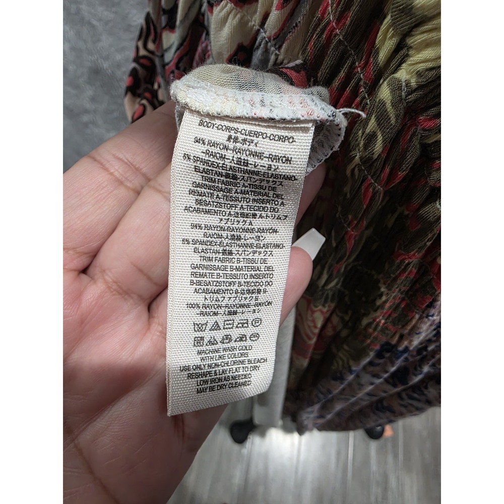 Free People Cant Tie Me Down Mixed Print Boho Handkerchief Hem Smocked Tunic L - Picture 11 of 12